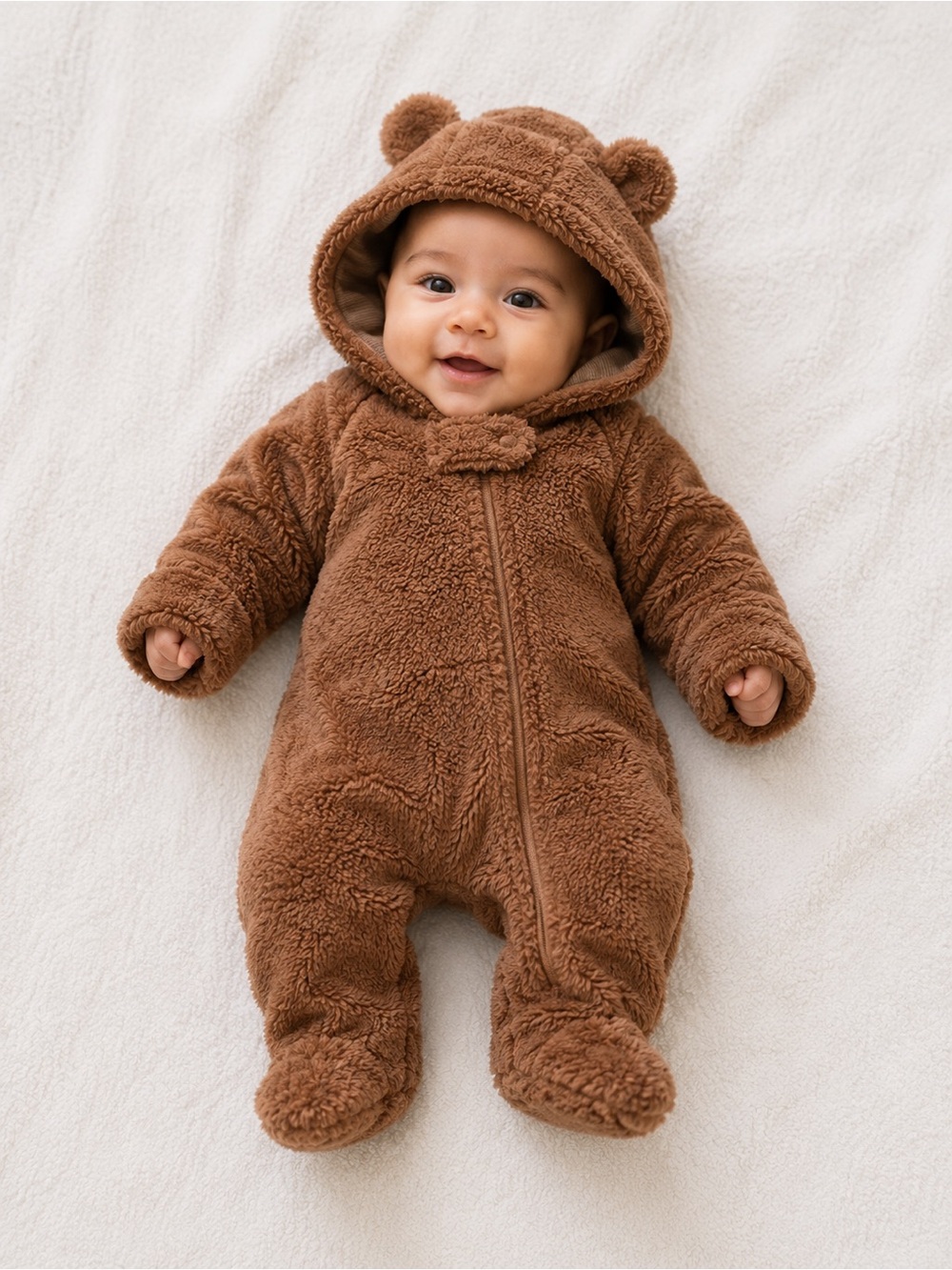 Carter's Brown Sherpa Plush Hooded Bear Bunting Jumpsuit Snowsuit - 3 mth